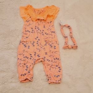 Jessica Simpson Orange and Blue Flower Romper (3-6M)